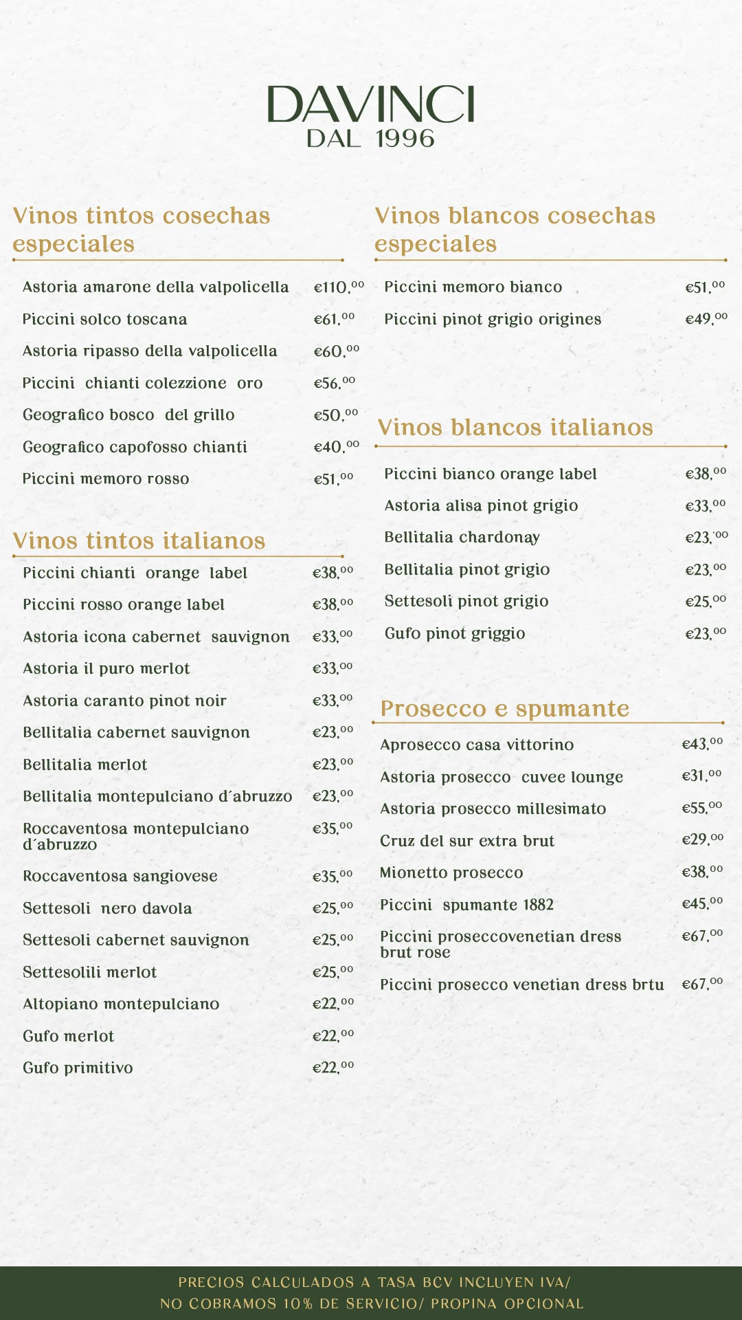 Da Vinci menu 9